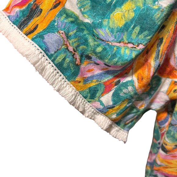 Chico's 100% Linen Tropical Banana Print Short Sleeve Top Size 3 - Picture 2 of 10